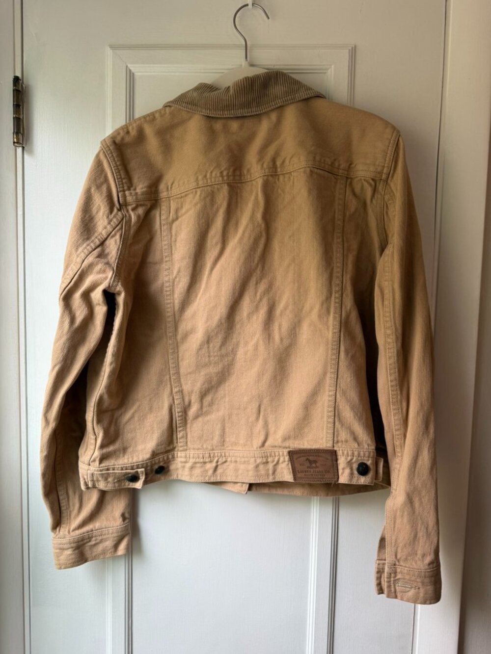 Lauren Ralph Lauren Tan Denim Trucker Jacket Corduroy Collar Women's L - Picture 7 of 8